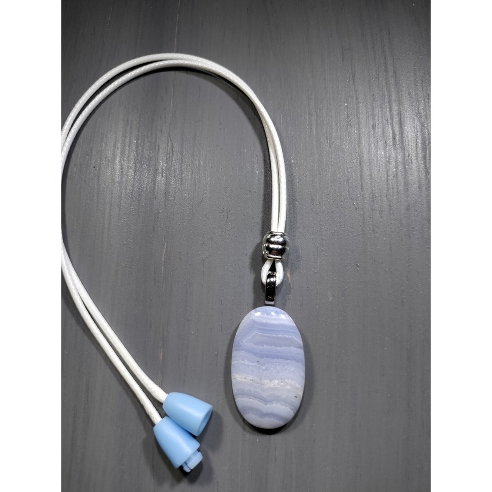 TrailerSpark Blue Lace Agate Pendantβ Necklace White Waxed Cord 18" Break Away
